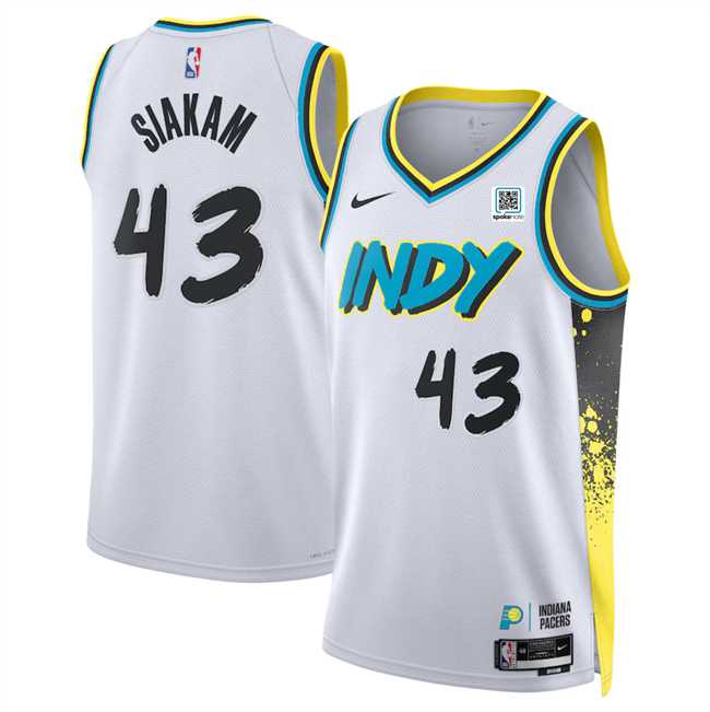 Mens Indiana Pacers #43 Pascal Siakam White 2024-25 City Edition Stitched Jersey Dzhi->indiana pacers->NBA Jersey